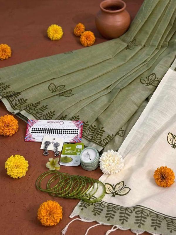 Olive andy cotton saree combo