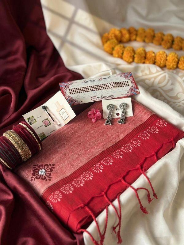 Red Cotton Saree With Dollar Work Combo