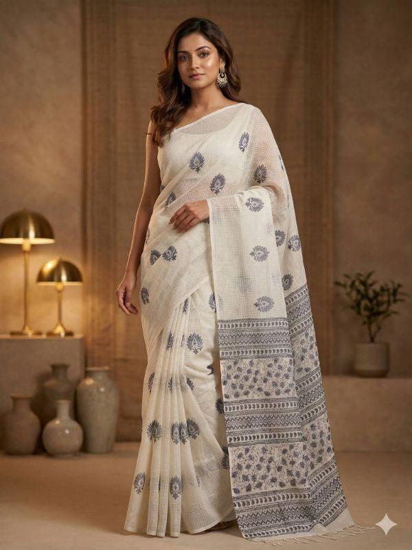 Kota Block Saree (blue & grey)