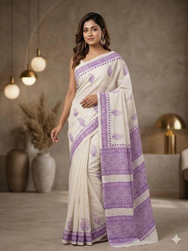 Cotton Block Saree (lavender)