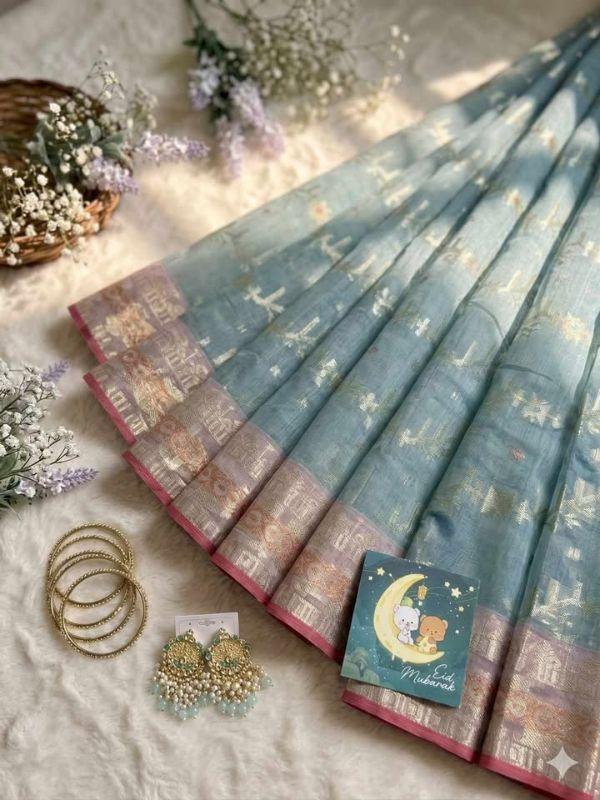 Ice Blue Jamdani Motif Saree