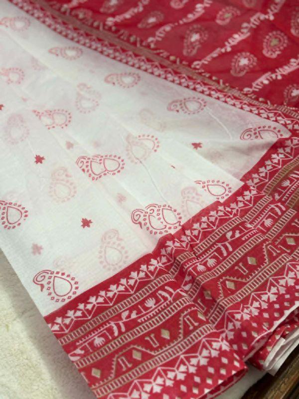 Red White Half Silk Saree