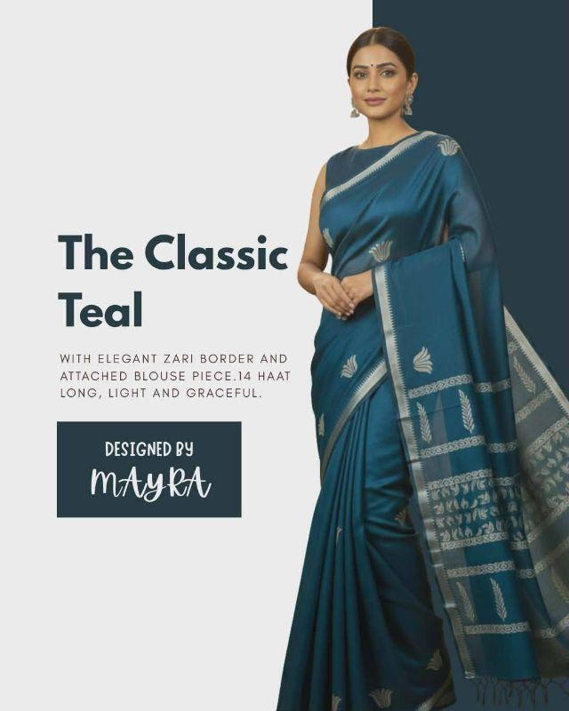 teal green saree