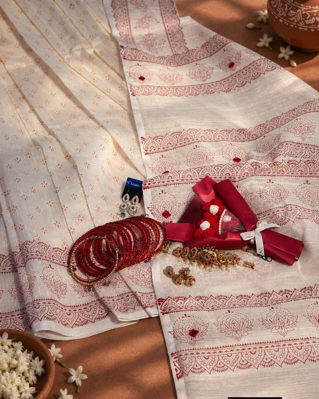 Handloom cotton white saree with dollar work